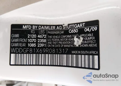 2009 Mercedes-Benz C 300 Luxury 4Matic/Sport 4Matic z USA, uszkodzony, nr VIN WDDGF81X69R081317